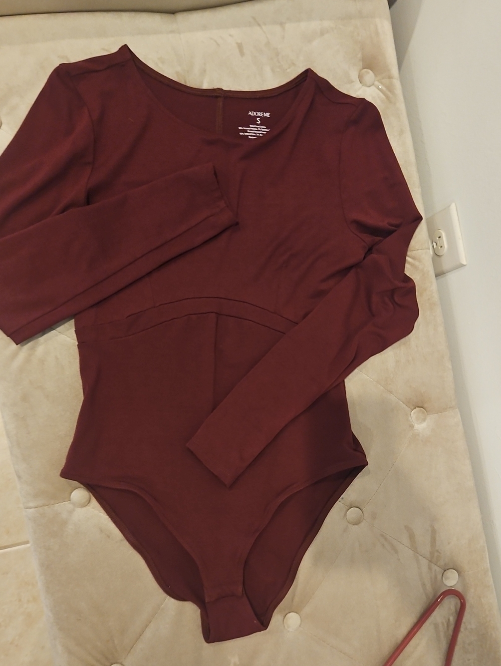 Adore Me Long Sleeve One-Piece Bodysuit in Burgundy